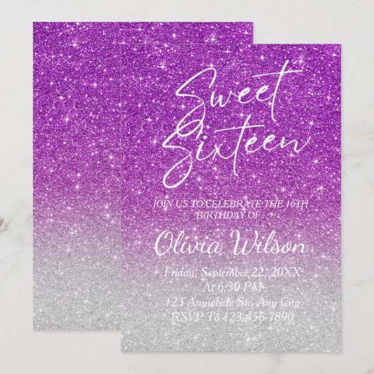Pink Glitter Sparkles Ombre Sweet 16 Kaart (Voorkant / Achterkant)
