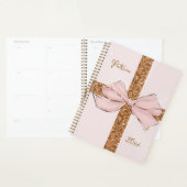 Pink Glitter Stripes & Bow Personalized Planner (Display)