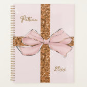 Pink Glitter Stripes & Bow Personalized Planner (Voorkant)