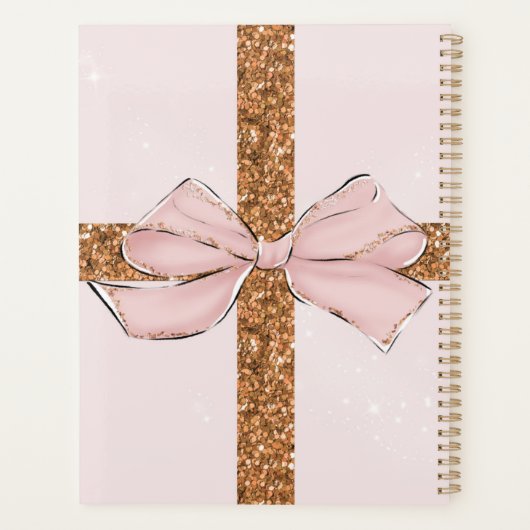 Pink Glitter Stripes & Bow Personalized Planner (Achterkant)