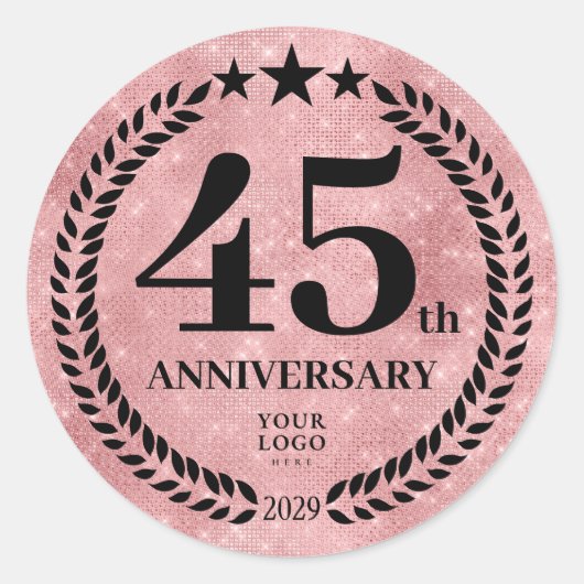  Pink Glitter Style 45th Anniversary Business Logo Ronde Sticker (Voorkant)