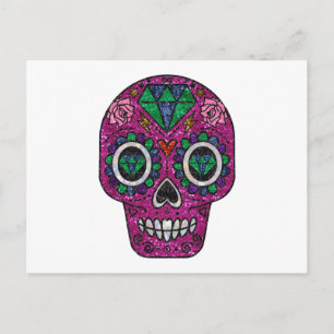 pink glitter sugar skull briefkaart