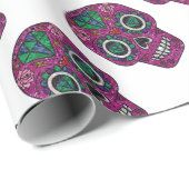 pink glitter sugar skull cadeaupapier (Rol Hoek)