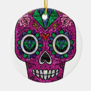 pink glitter sugar skull keramisch ornament