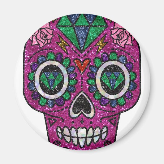 pink glitter sugar skull magneet (Voorkant)