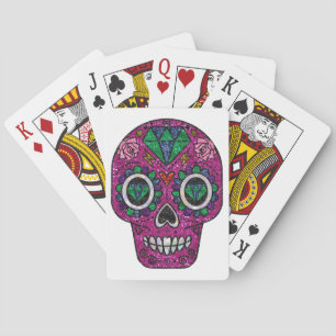 pink glitter sugar skull pokerkaarten