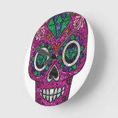 pink glitter sugar skull ronde klok (Hoek)