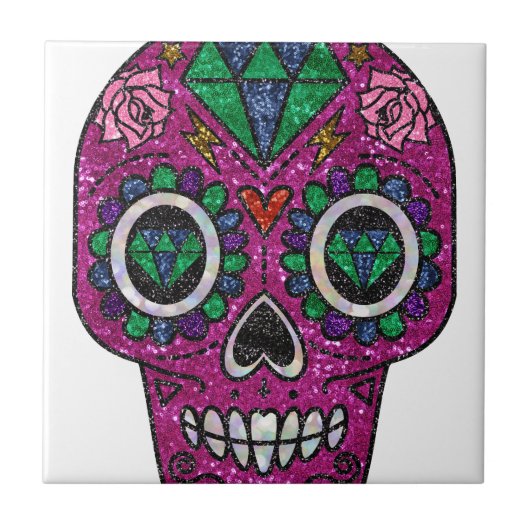 pink glitter sugar skull tegeltje (Voorkant)