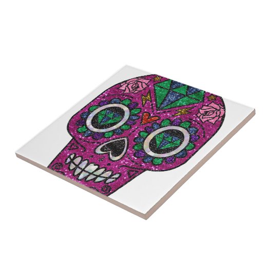 pink glitter sugar skull tegeltje (Zijkant)