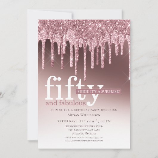 Pink Glitter Surprise 50 en fantastische verjaarda Kaart (Voorkant)