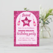 Pink Glitter Sweet 16 Verjaardag Uitnodiging (Staand voorkant)