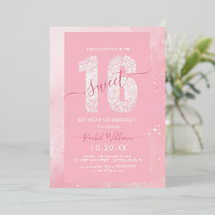 Pink Glitter Sweet 16 Verjaardag Uitnodiging voor 