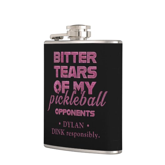 Pink Glitter Tranen van mijn tegenstanders geperso Heupfles (Links)