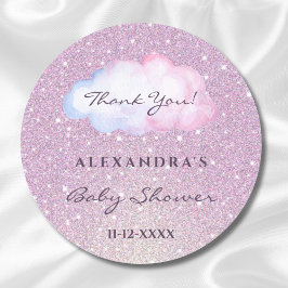 Pink Glitter Trendy Cloud Baby shower Bedankt Ronde Sticker