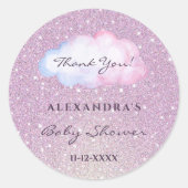 Pink Glitter Trendy Cloud Baby shower Bedankt Ronde Sticker (Voorkant)