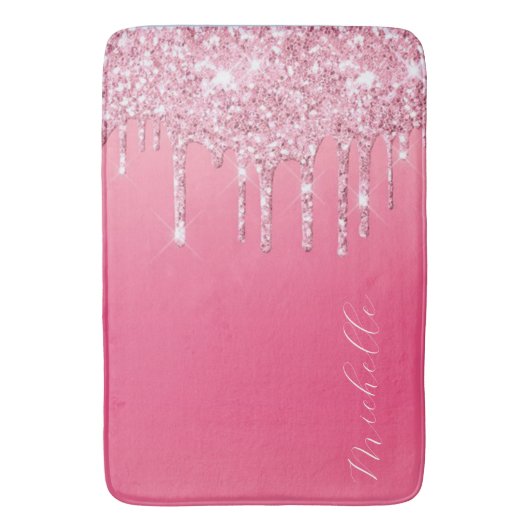 Pink Glitter Trendy Monogram Badmat (Voorkant Verticaal)