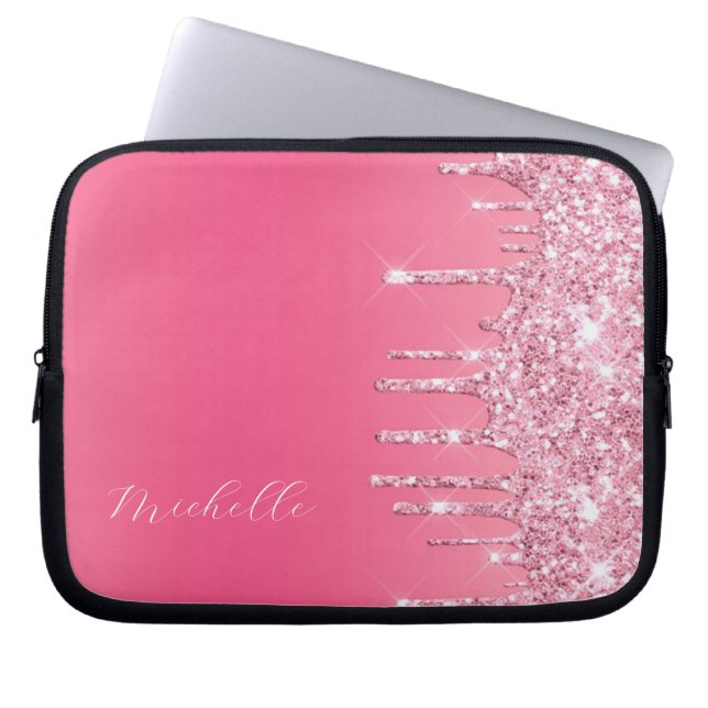 Pink Glitter Trendy Monogram Laptop Sleeve (Voorkant)