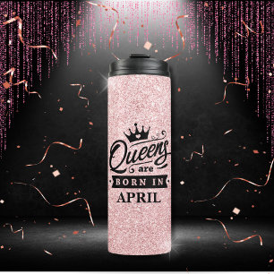 Pink Glitter Verjaardag Meisje Queens worden gebor Thermosbeker