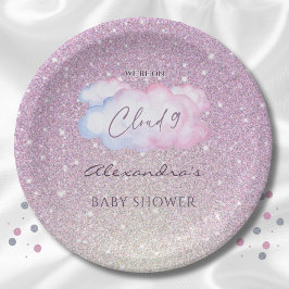 Pink Glitter Waterverf Cloud Baby shower Papieren Bordje