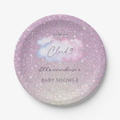 Pink Glitter Waterverf Cloud Baby shower Papieren Bordje (Voorkant)