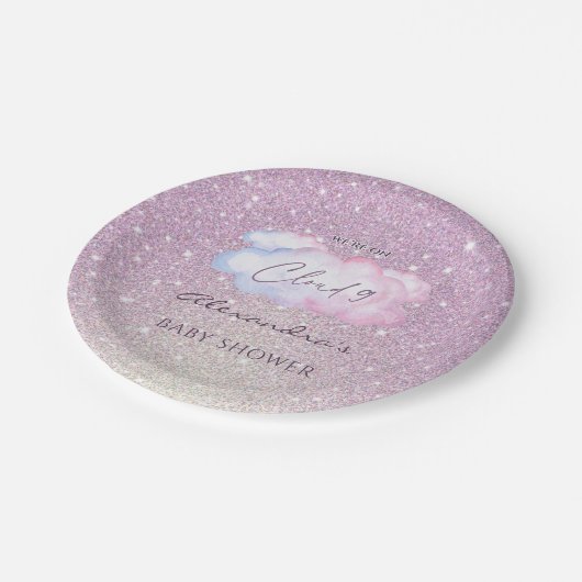 Pink Glitter Waterverf Cloud Baby shower Papieren Bordje (Gekanteld)
