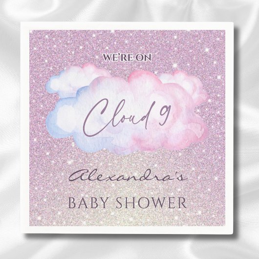 Pink Glitter Waterverf Cloud Baby shower Servet
