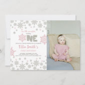 Pink Glitter Winter ONEderland Verjaardag Uitnodig Kaart (Voorkant)