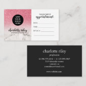 Pink Glitter wit Marble Cursive Uw Logo toevoegen Visitekaartje (Voorkant / Achterkant)