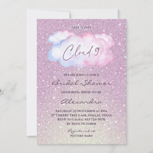 Pink Glitter Ze staat op Cloud 9 Vrijgezellenfeest Kaart (Voorkant)
