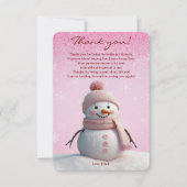 Pink Glitters Winter Snowman Baby shower Bedankkaart (Voorkant)