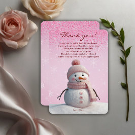 Pink Glitters Winter Snowman Baby shower Bedankkaart