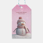 Pink Glitters Winter Snowman Baby shower Cadeaulabel (Voorkant)