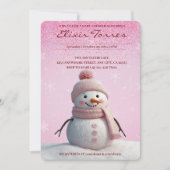 Pink Glitters Winter Snowman Baby shower Kaart (Voorkant)