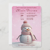 Pink Glitters Winter Snowman Baby shower Kaart (Voorkant)