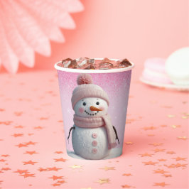Pink Glitters Winter Snowman Baby shower Papieren Bekers