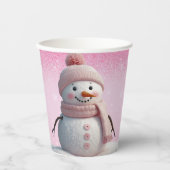 Pink Glitters Winter Snowman Baby shower Papieren Bekers (Voorkant)