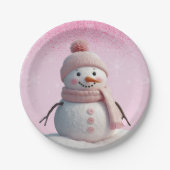 Pink Glitters Winter Snowman Baby shower Papieren Bordje (Voorkant)