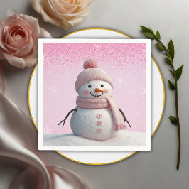Pink Glitters Winter Snowman Baby shower Servet