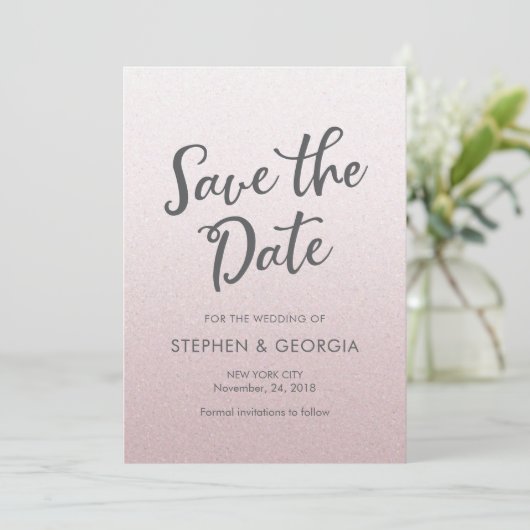 Pink Glittery Bewaar onze datum bruiloft uitnodigi Save The Date (Staand voorkant)