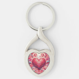 Pink Glittery Swirl Heart Keychain