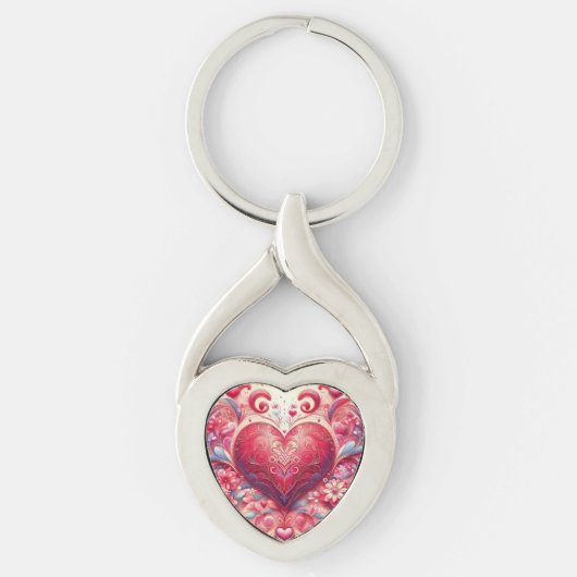 Pink Glittery Swirl Heart Keychain (Voorkant)