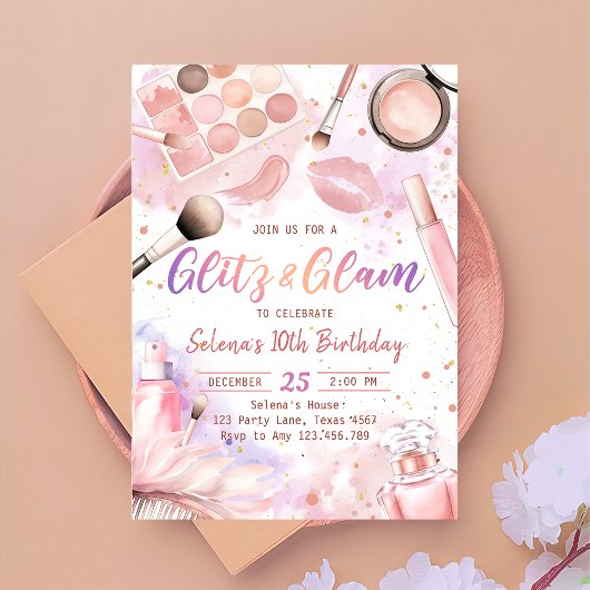 Pink Glitz en Glam Spa make-up verjaardagsfeestje Kaart