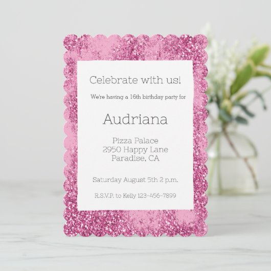 Pink Glitz Glitter Sparkle 16e verjaardag Kaart (Staand voorkant)