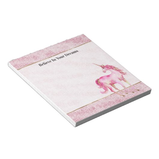 Pink Glitz Glitter Unicorn Notitieblok (Schuin)