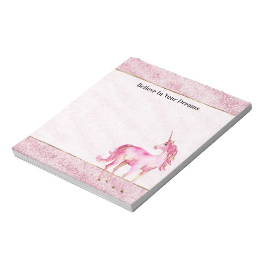 Pink Glitz Glitter Unicorn Notitieblok (Linkerzijde)