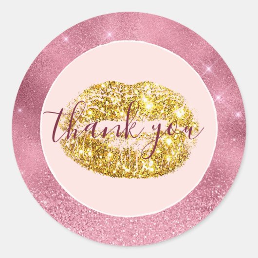 Pink Glitz Gold Lips Dank u Ronde Sticker (Voorkant)