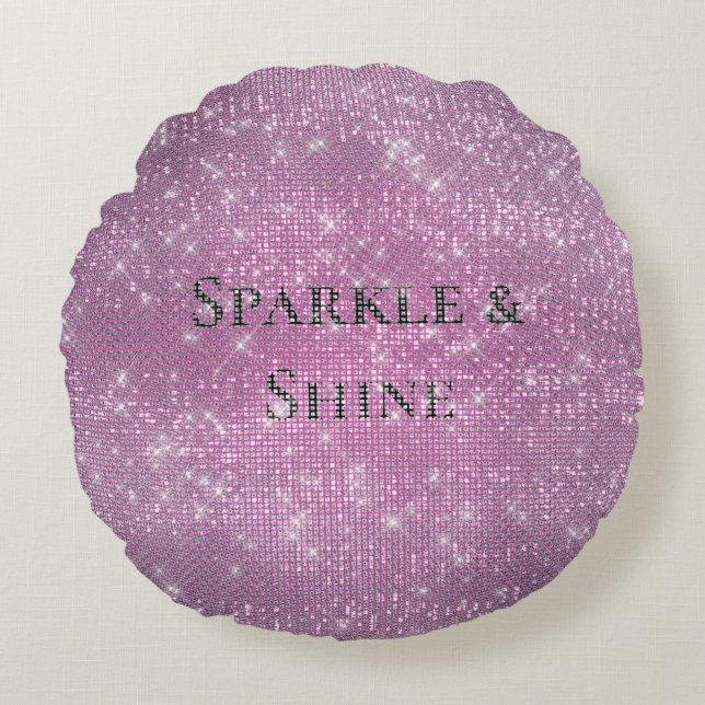 Pink Glitzy Chic Glam Sparkle Rond Kussen (Voorkant)