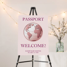 Pink Globe Passport Travel Baby Shower