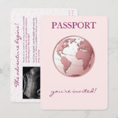 Pink Globe Passport Travel Baby Shower Bedankkaart (Voorkant / Achterkant)