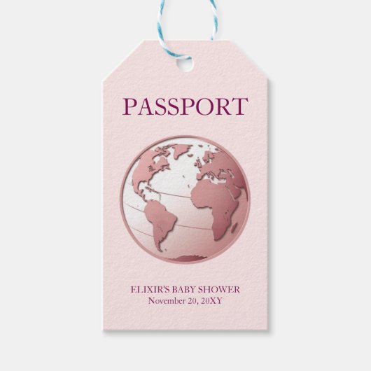 Pink Globe Passport Travel Baby Shower Cadeaulabel (Voorkant)